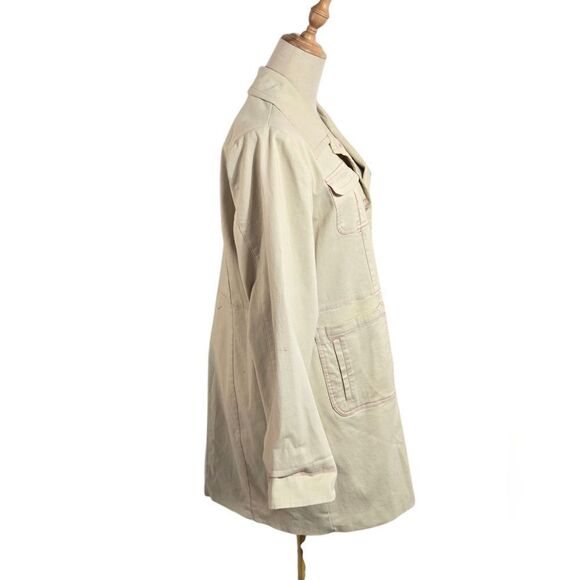 Denim & Co. Cream with Pink Stitching Spring Coat - Picture 4 of 9